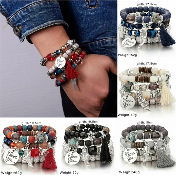SET/4 Beaded Boho Hippie Bracelets Fashion Love - Picture 3 of 11